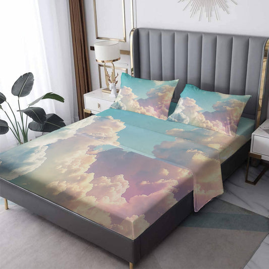 NOGAWA Cloud Sheets King, Landscape Bed Sheets, Deep Pocket & Soft Microfiber Bedding Sheets & Pillowcases 4 Piece - Fitted Sheet & Flat Sheet & 2 Pillow Cases
