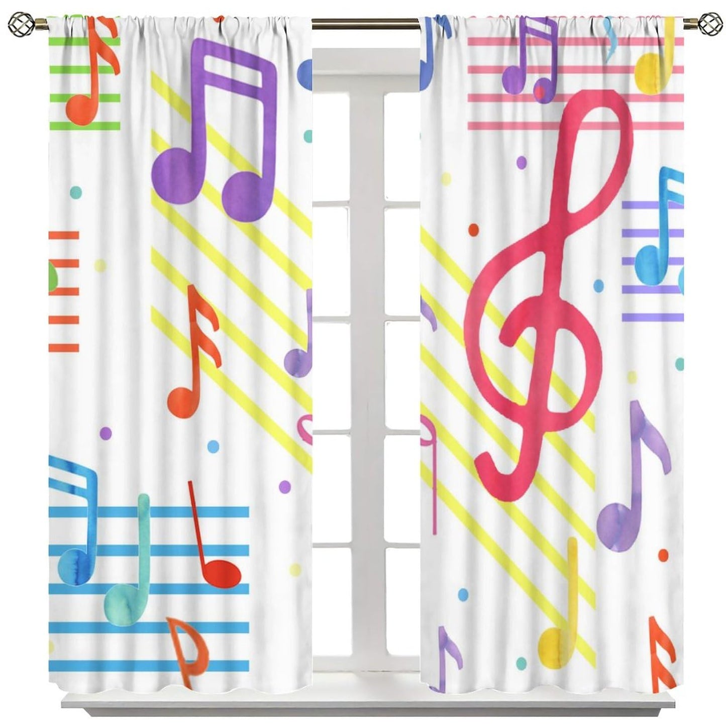 Cool Musical Theme Notes Curtains - Colorful Abstract Modern Music Symbol Print Window Drapes Room Darkening Blackout Curtains Thermal Insulated Rod Pocket Curtains for Bedroom 2 Panels 45"L x 21"W