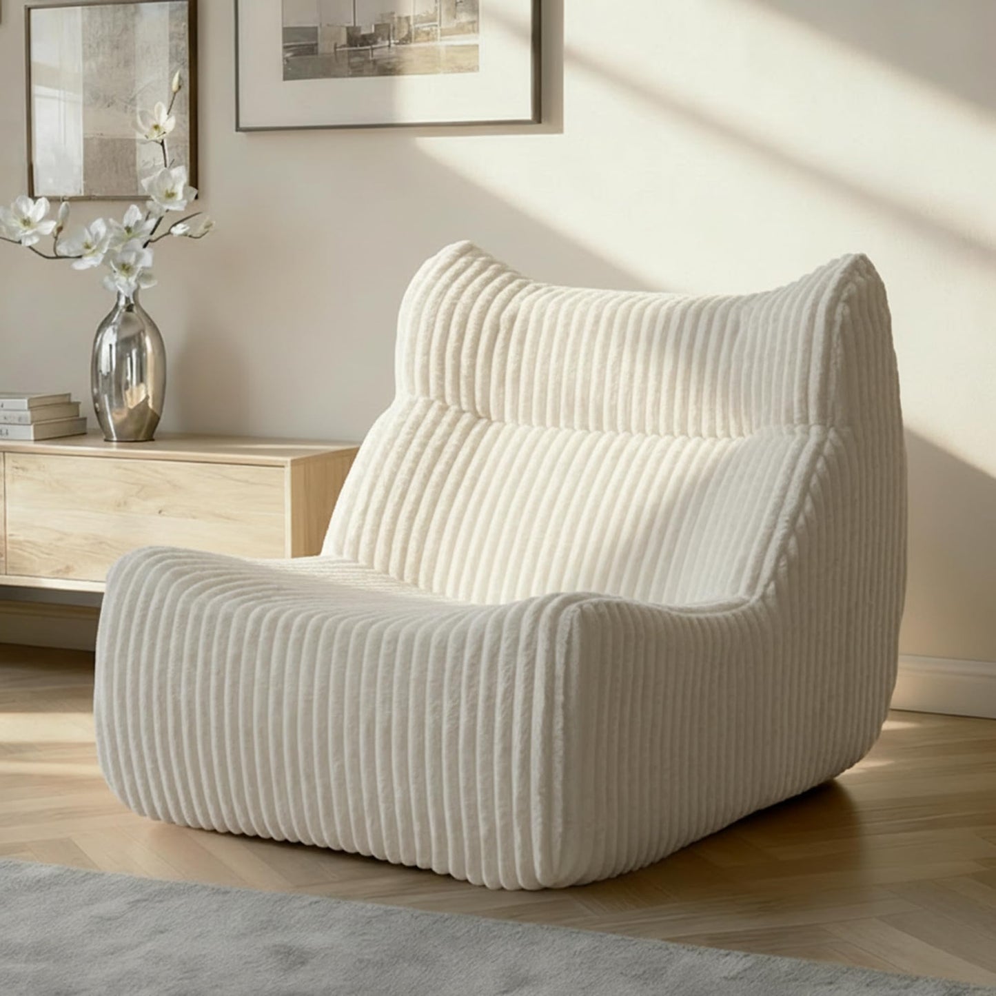 Ayiseedmid Big Bean Bag Chairs, Lazy Floor Sofa, Fireside Chair for Living Room, Bedroom, Office (White, Single Seat)