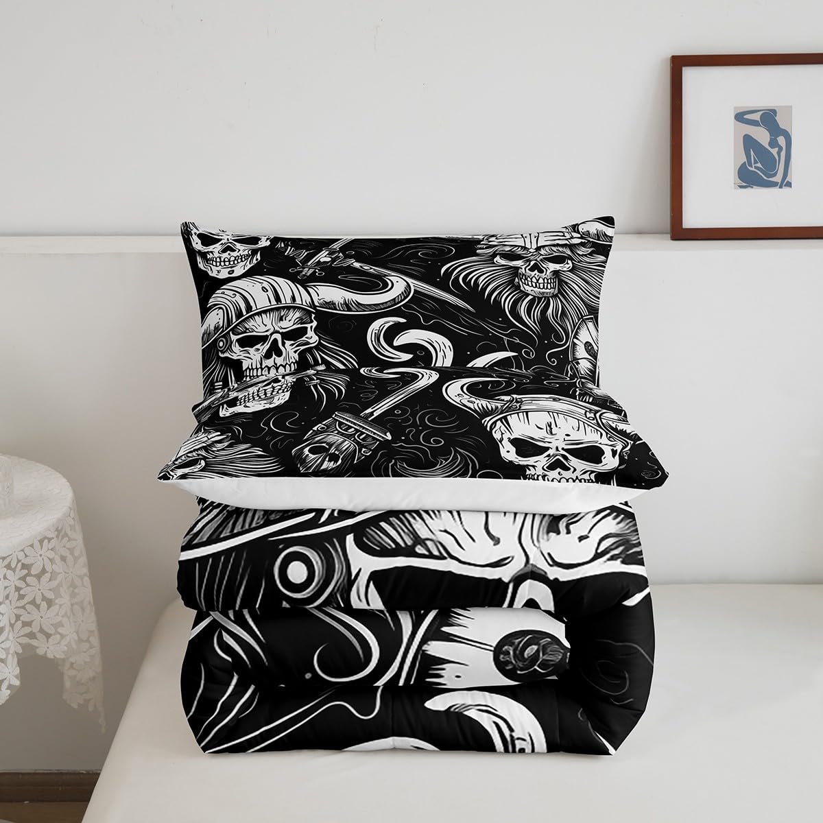 Feelyou Ancient Viking Comforter Set Queen Size Soft Bedding Set with Pillow Case Retro Nautical Ocean Bathroom Comforter Set Queen Size Soft Lightweight Breathable Comforter for All Season