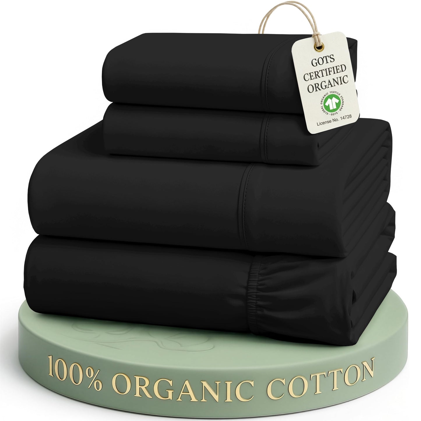 LANE LINEN Queen Sheets Cotton 100% Organic Cotton GOTS Certified Percale Weave Deep Pocket 4 Piece Soft Breathable Cooling Lightweight All Season Machine Washable Crisp - Black