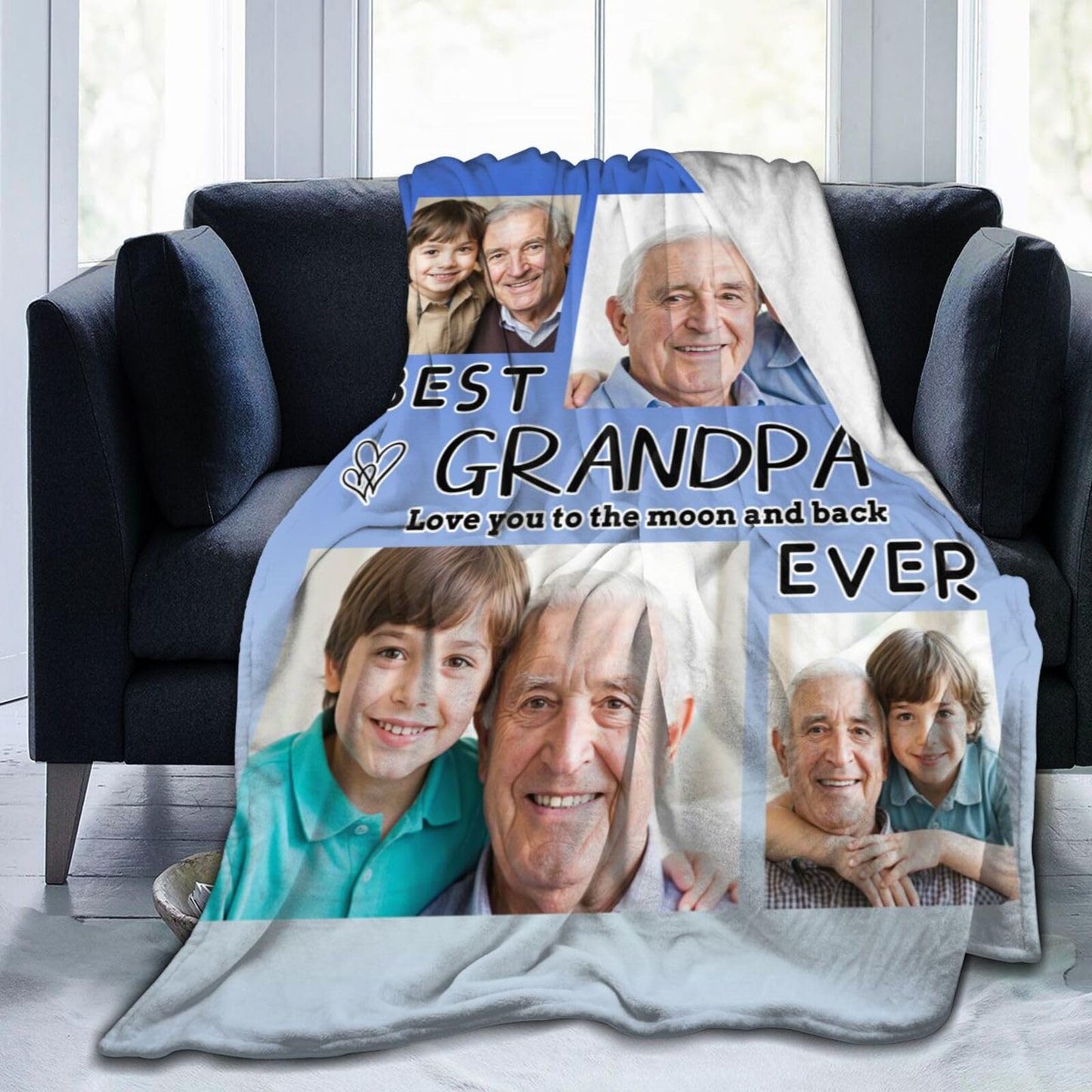 Dewoofly Custom Personalized Photos Flannel Throw Blankets Gift for Your Best Grandpa Ever, DIY Customizable Blanket All Seasons for Birthday Christmas Thanksgiving Presents 60"x50" (Print in USA)