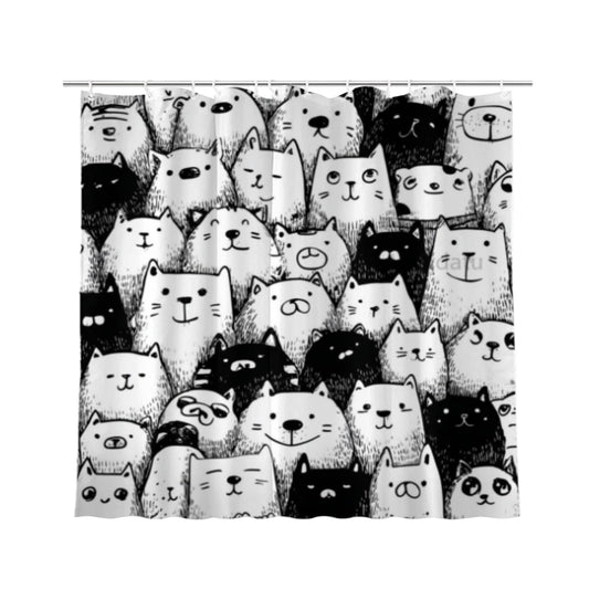 Wordatu Labrador Retriever Pet Shower Curtain, Group of Dogs and Cats Animals Cloth Fabric Bathroom Decor Set 72X72 Inches, Black and White