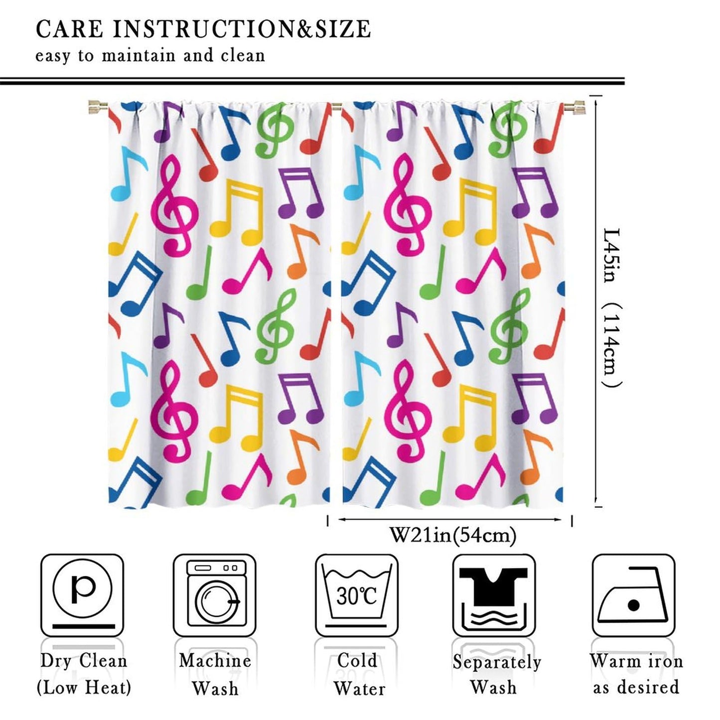 DDCBNS Music Equalizer Note Pattern Polyester Fabric Window Treatments, 2 Panel Set, Total Size 42" x 45", White, Rod Pocket, Unlined, 70% Opacity, Bedroom, Living Room, Music Room, Study