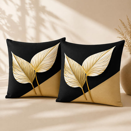 avpdupu Floral Pillow Covers 18x18 Inch Linen Set of 2 - Black and Gold Pattern Throw Pillow Covers for Sofa, Decorative Cushion Covers for Living Room and Outdoor Use