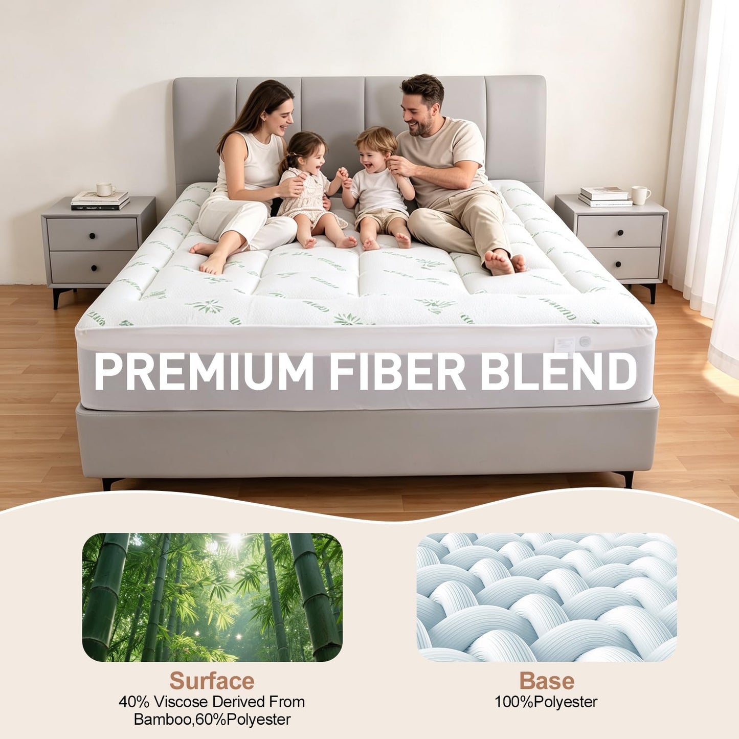 Exruby Luxury Queen Mattress Topper - 40% Viscose Derived from Bamboo - Extra Thick Pillow Top Mattress Pad with 8-20 Inch Deep Pocket, Breathable Jacquard Surface for Back Pain Relief(White)
