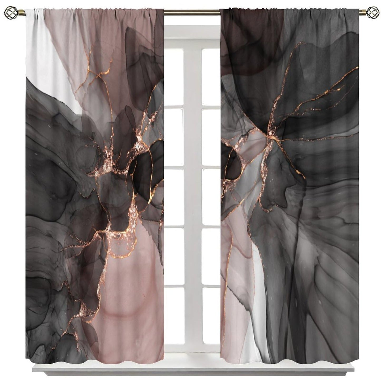 Marble Blackout Curtains Abstract Marble Modern Luxury Black Pink Gold Liquid Art Print for Girls Women Bedroom Living Room Decor Rod Pocket Window Drape 42x45in