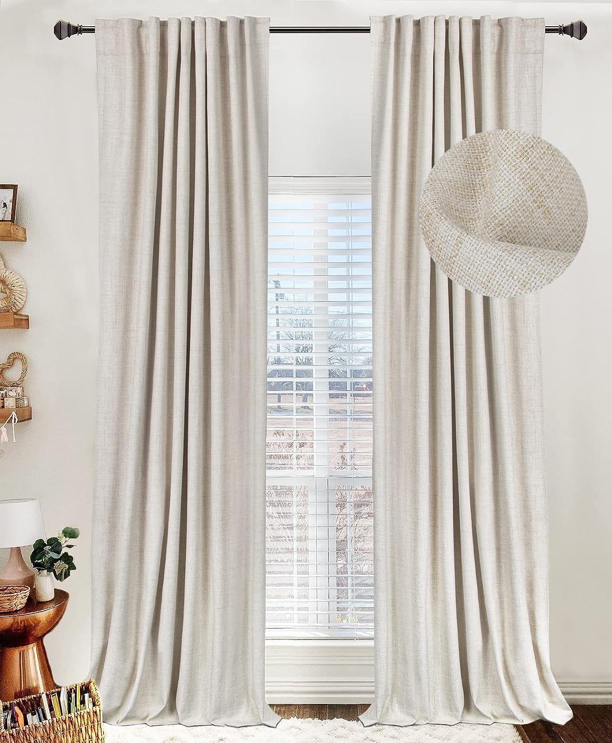 100% Blackout Shield Linen Textured Total Blackout Curtains for Bedroom 84 Inches Long, Back Tab/Rod Pocket Living Room Drapes, Thermal Insulated Blackout Curtains 2 Panels Set, 50" W x 84" L, Cream