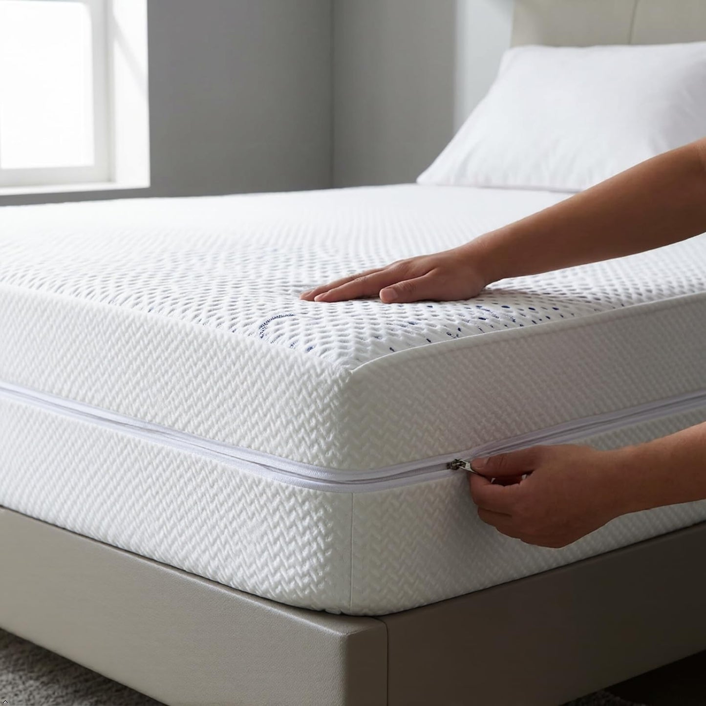 Zippered Mattress Encasement, Mattress Cover Protector, Breathable Waterproof Bed Sheet Alternative, Skin?Friendly Knit Deep Pocket Sheet Cover-ZIVZIV (Depth 6''-7'', California King 72"×84")