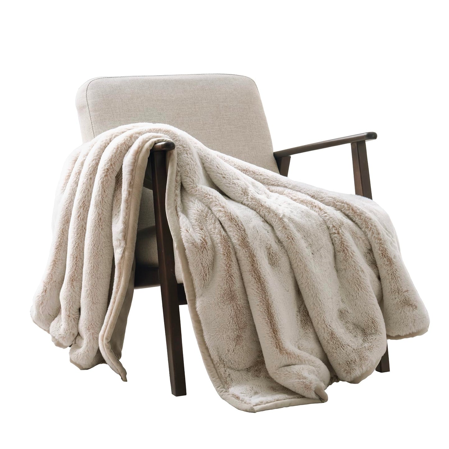 EVERGRACEHOME Ultra Soft Luxury Fluffy Mink Faux Fur Throw Blanket, Thick Warm Fall Winter Blankets for Bed, Couch, Cozy Plush Reversible Blanket for Chair, Sofa (Tipped Champagne Ivory, 60"x80")