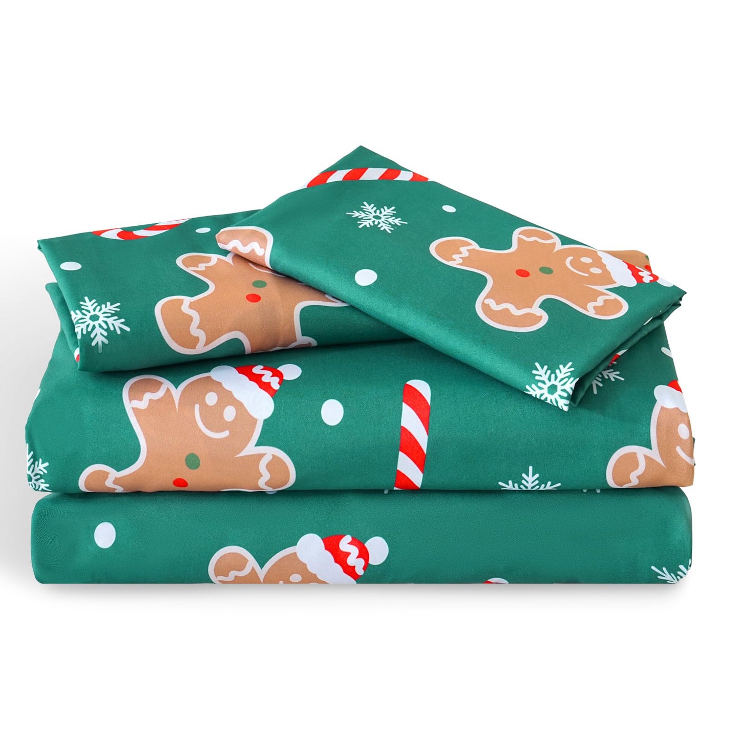 LONAVA Twin Sheet Set Kids - 3 Pieces Soft Microfiber Cartoon Style Bedsheets for Boys Girls Teens, Oeko TEX, Breathable Deep Pocket Sheets, (Gingerbread Man)