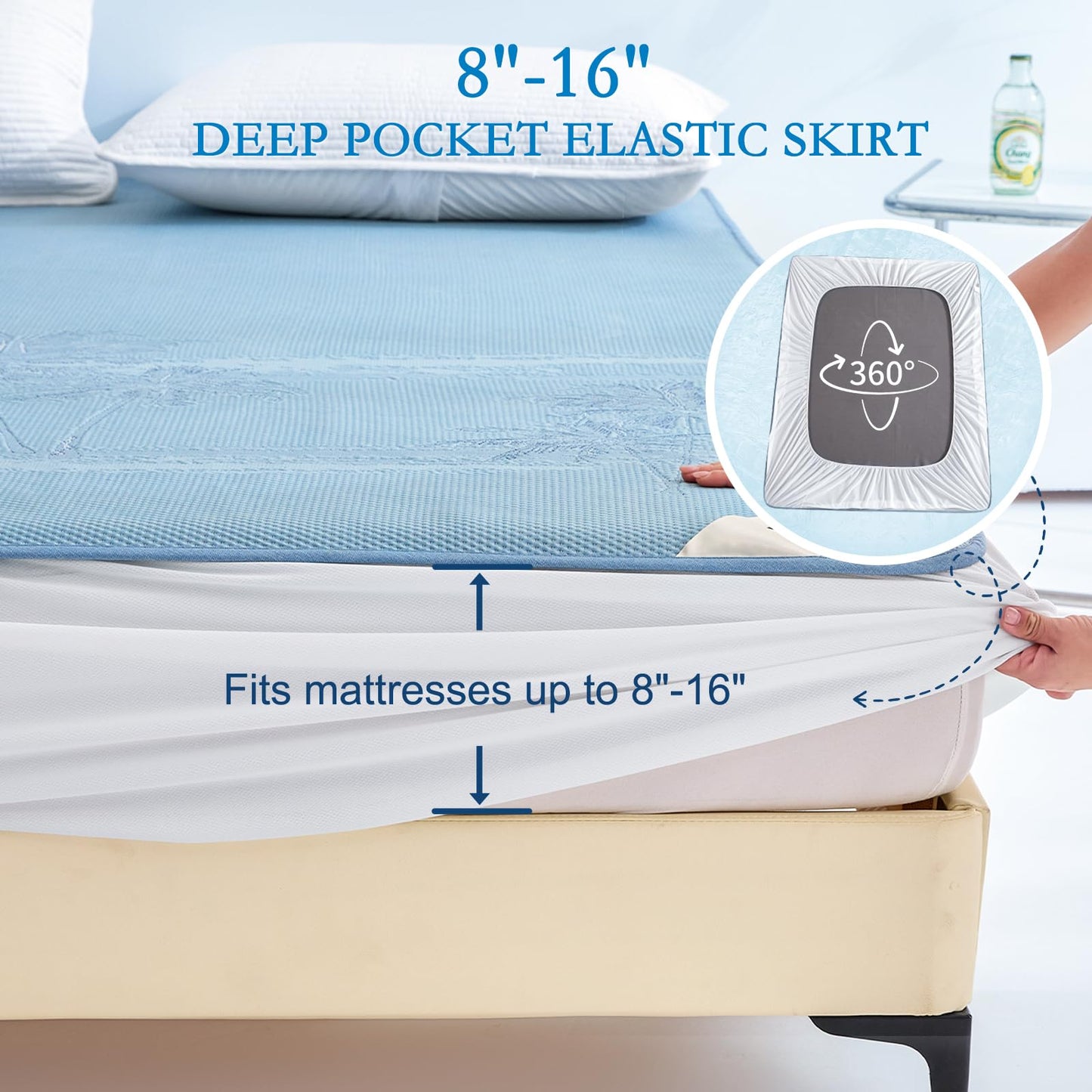 YOUR MOON Queen Size Cooling Mattress Pad for Hot Sleepers - Soft Breathable Noiseless Bed Pad Cover Mattress Cover, 8"-16" Deep Pocket - Enhanced Cooling Technology for Restful Sleep, Light Blue