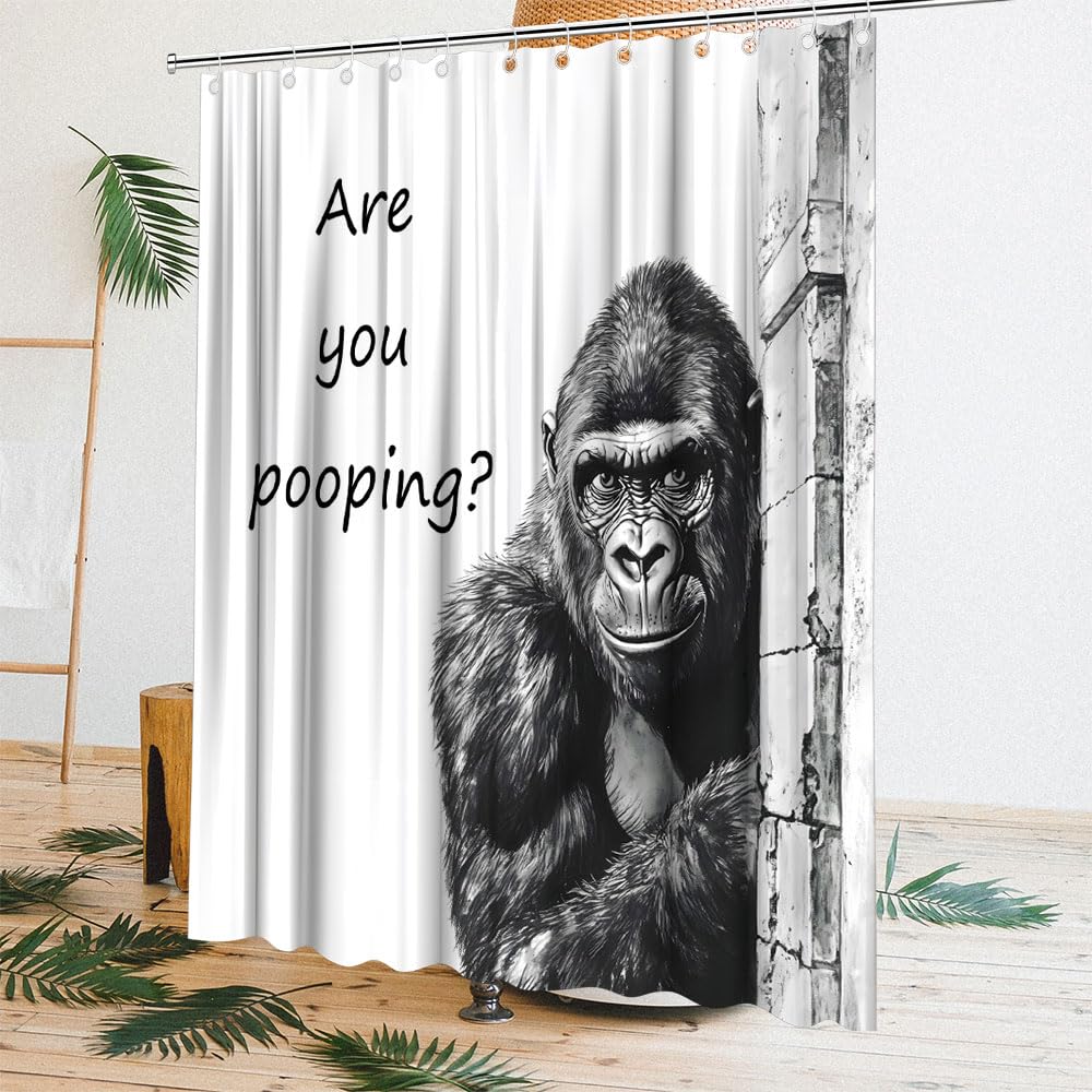 XHGMGS Funny Gorilla Shower Curtain Black and White Monkey,70" Wx70 H