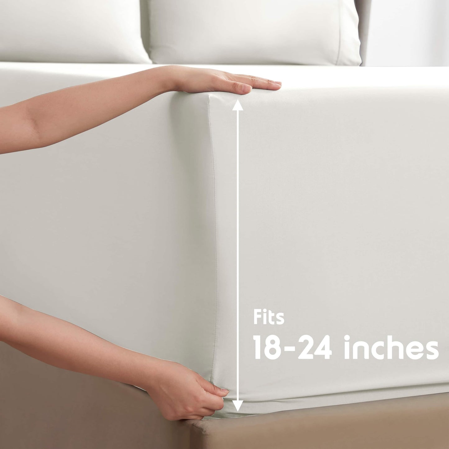 Nestl Extra Deep Cal King Sheet Set - 6 Piece Breathable & Cooling Sheets - Hotel Luxury Bedding Set w/18-24 Inch Deep Pockets - Easy & Secure Fit - Super Soft, Wrinkle Free & Comfy - Off White