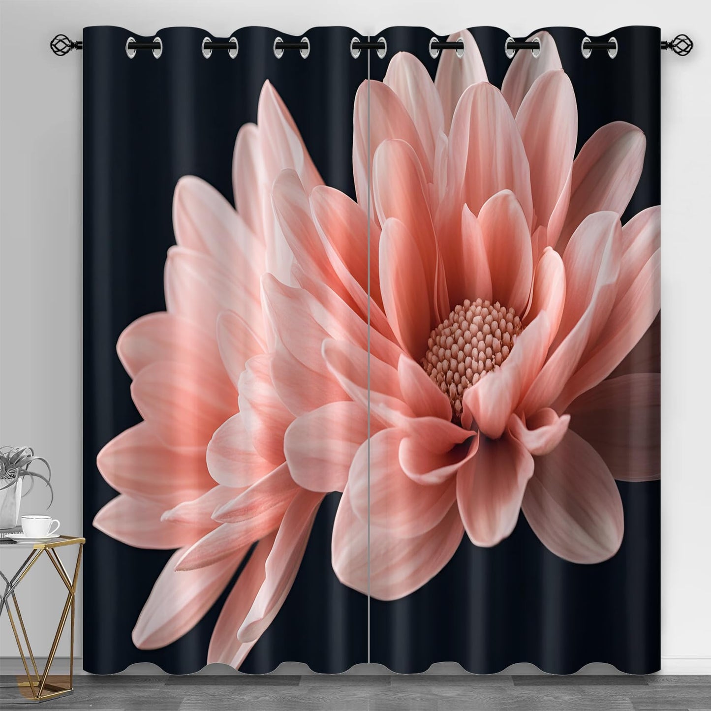 JAXIUOF Pink Flowers Curtains for Bedroom 110 Inches Long 2 Panels, Large Floral Blackout Curtains, European Flowers Window Treatment, Thermal Insulated Drapes for Bedroom Office Kitchen