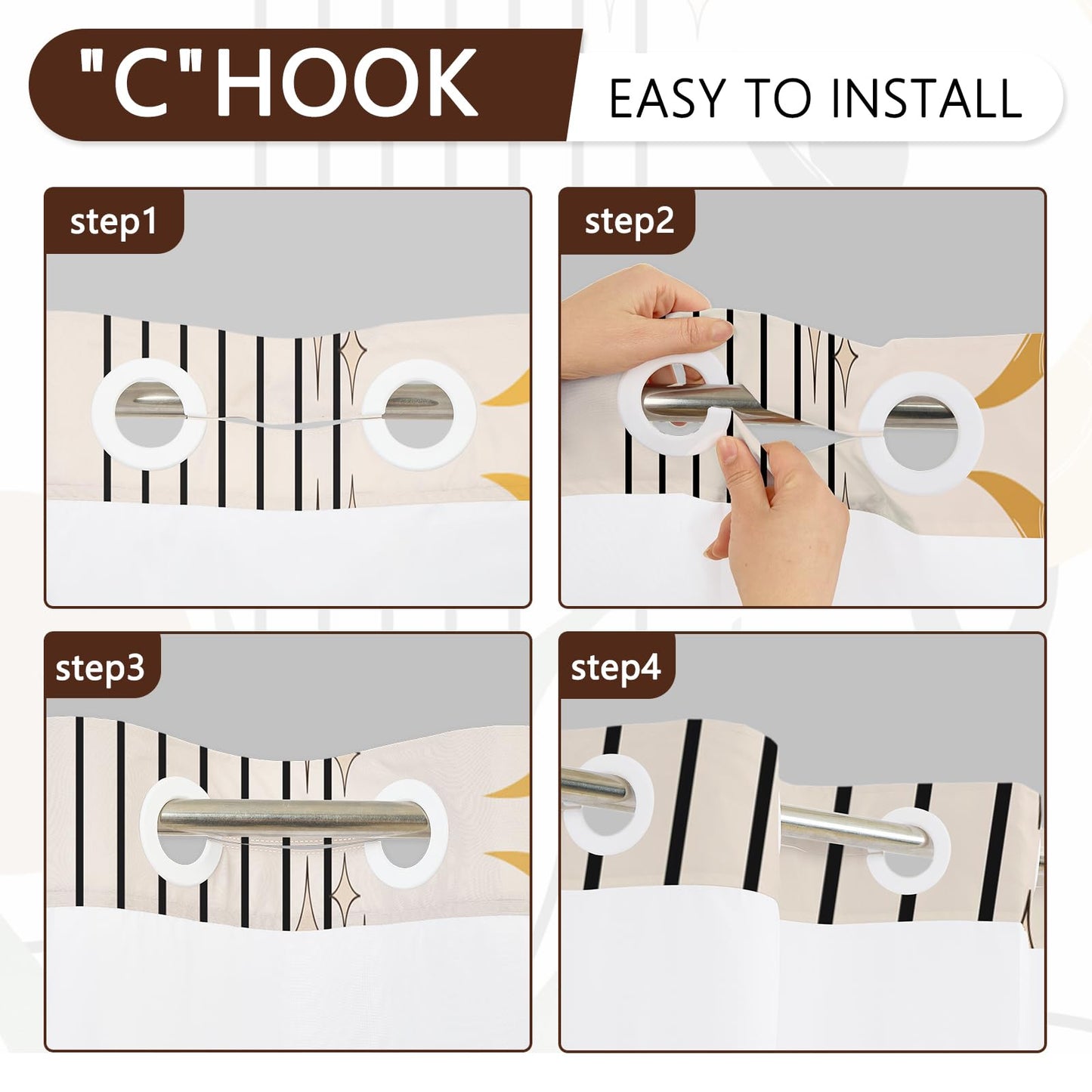 NAEMBCU No Hook Shower Curtain with Snap-in Liner 71x74 Inch