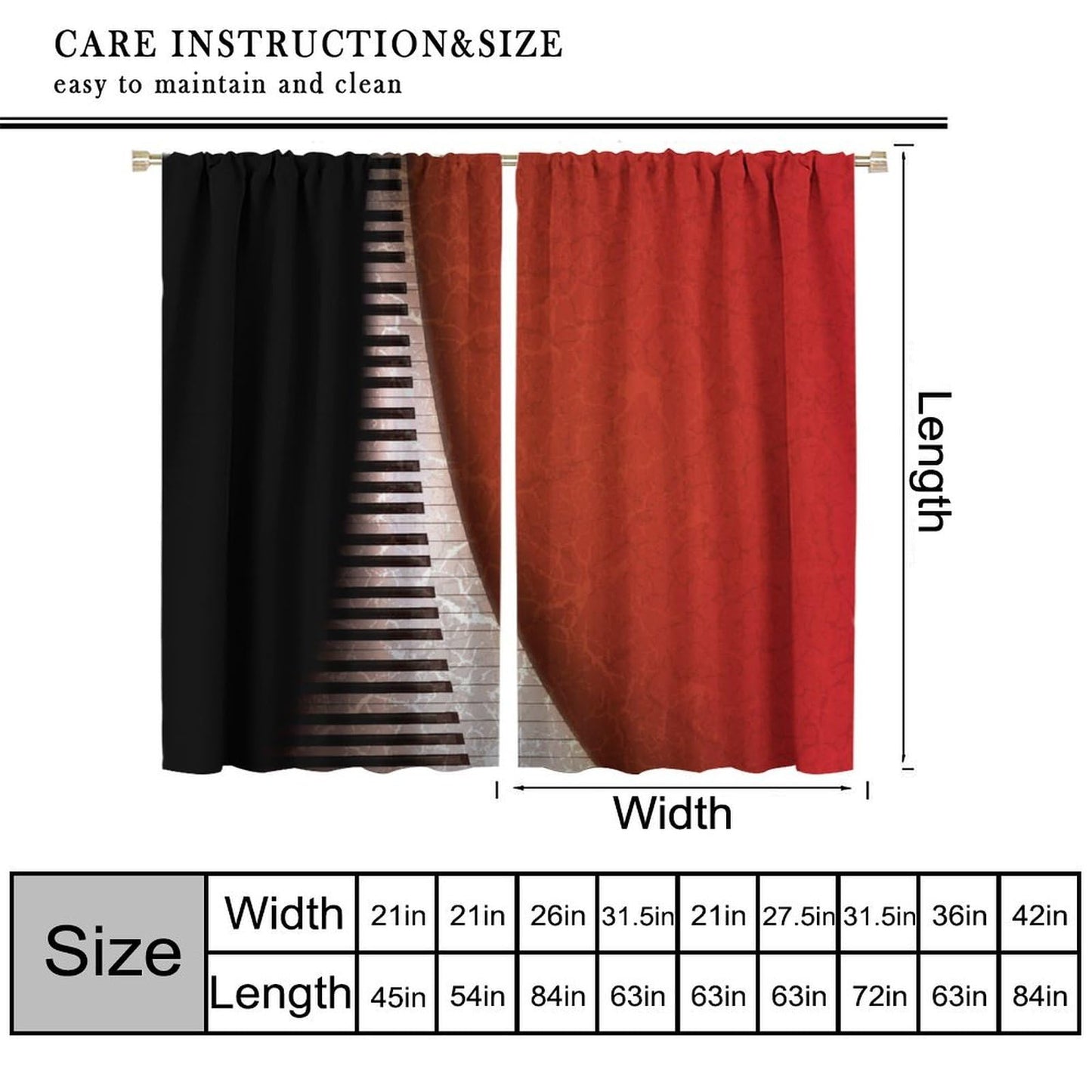 Music Curtains,for Kids Room,Musical Notes Piano Key Pattern Drapes Window 2 Panel Rod Pocket Curtain for Boys Room Bedroom Living Room Decor 41" W X 45" L 30%