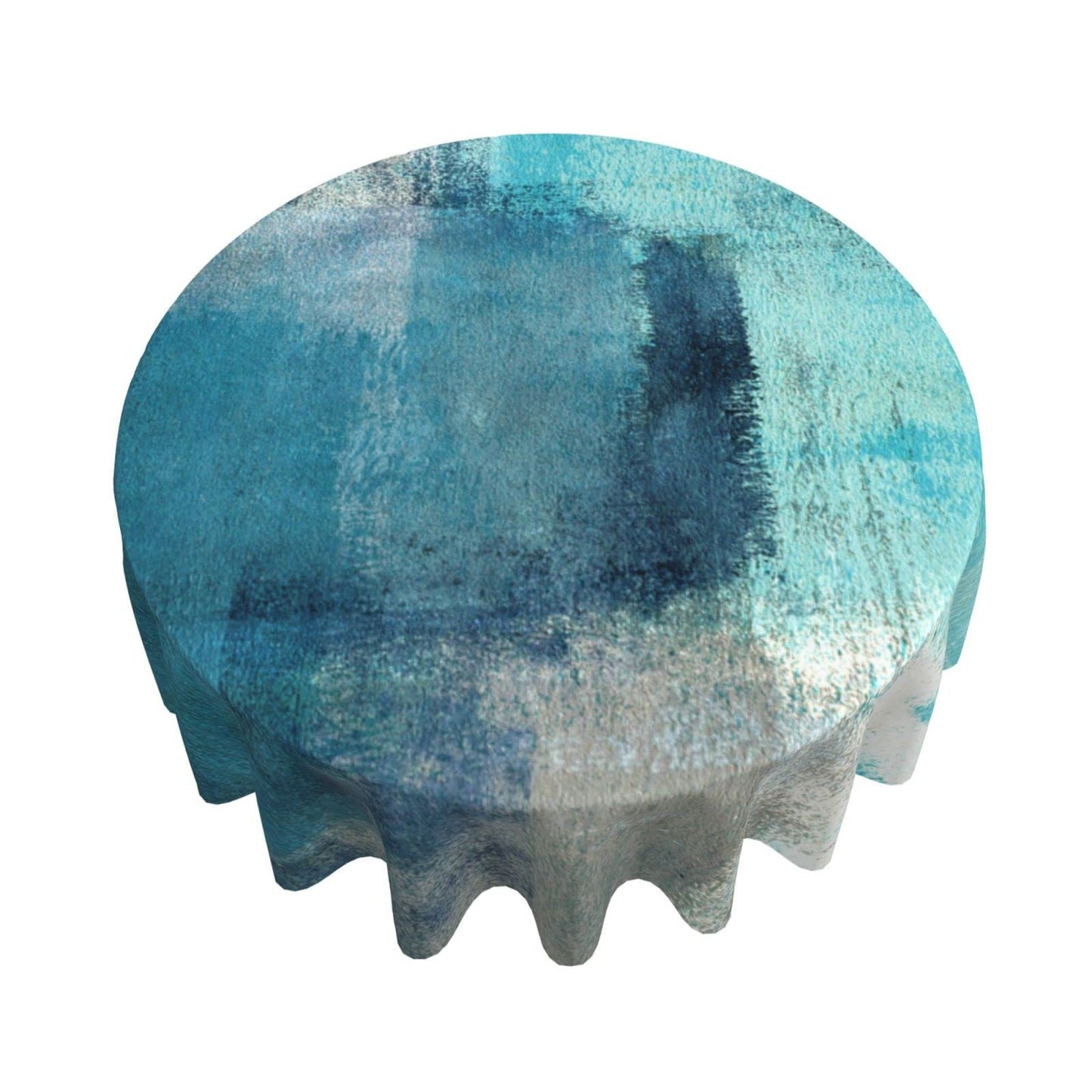 Yilad Teal Grey Abstract Art Painting Round Tablecloth Washable Reusable Decoration Table Cover for Kitchen Party 60"