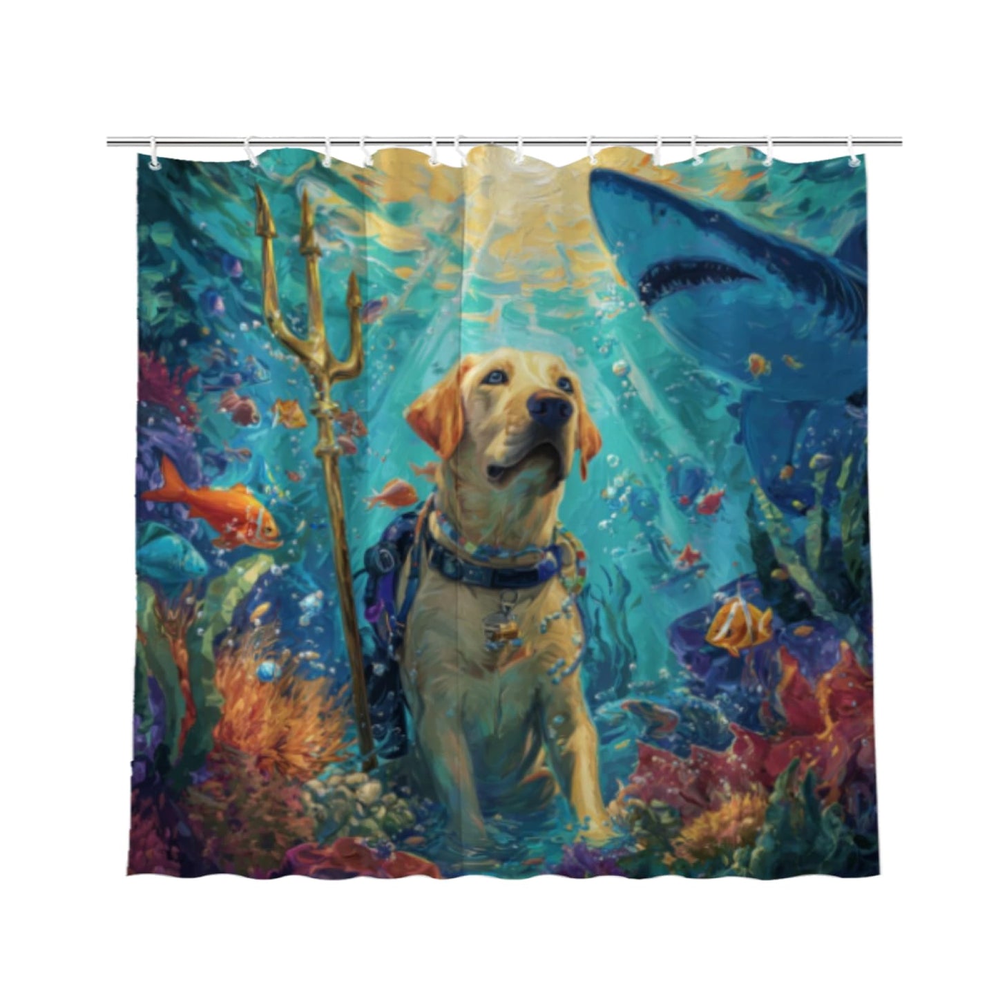 Wordatu Cute Labrador Retriever Shower Curtain for Bathroom Decor Ocean Shark Funny Animal and Child Fabric Waterproof Polyester 12 Hooks 72x72 Inches