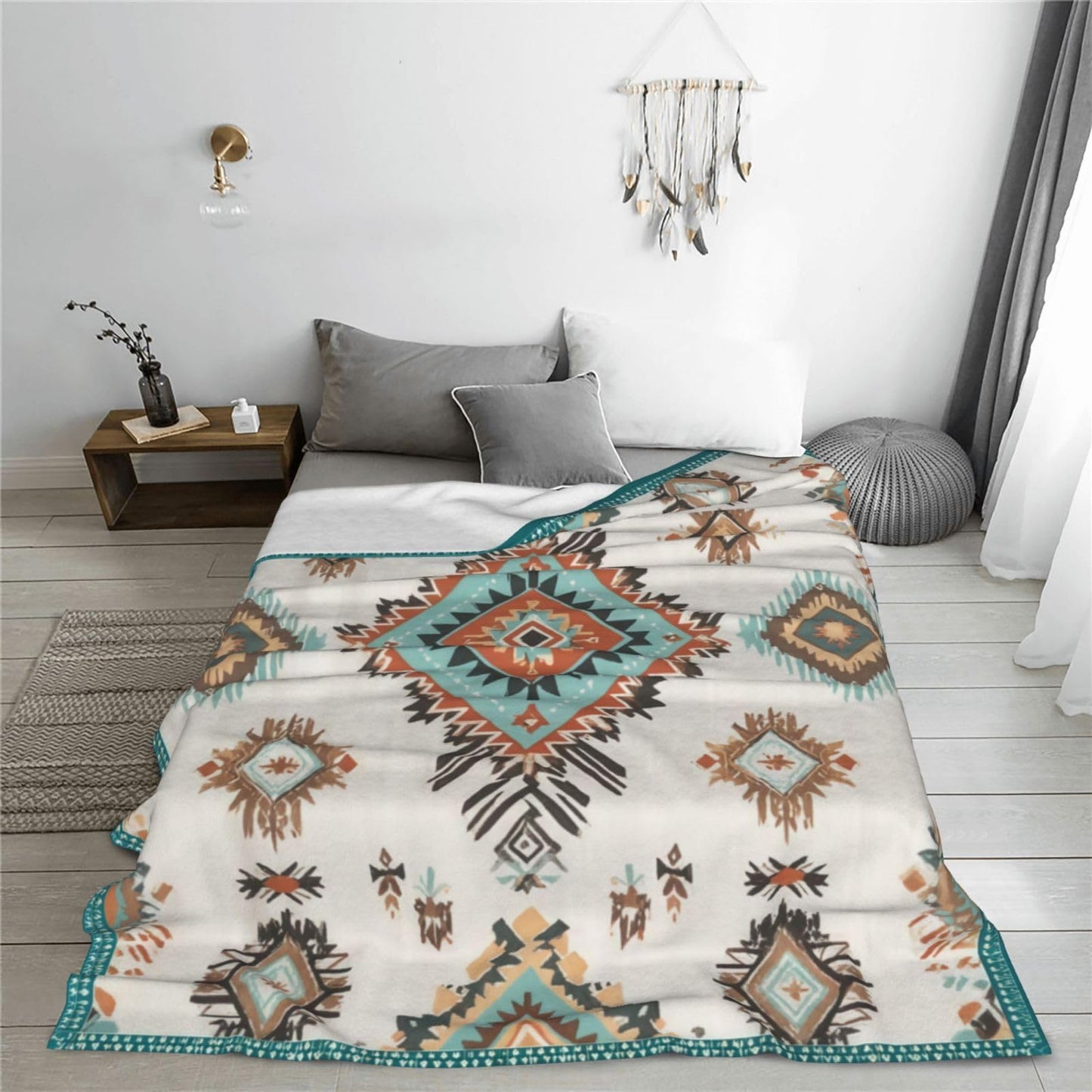 Boho Throw Blanket Soft Flannel Blanket 60"x50" in Bed Blanket Home Decor for Room Sofa Couch All Season