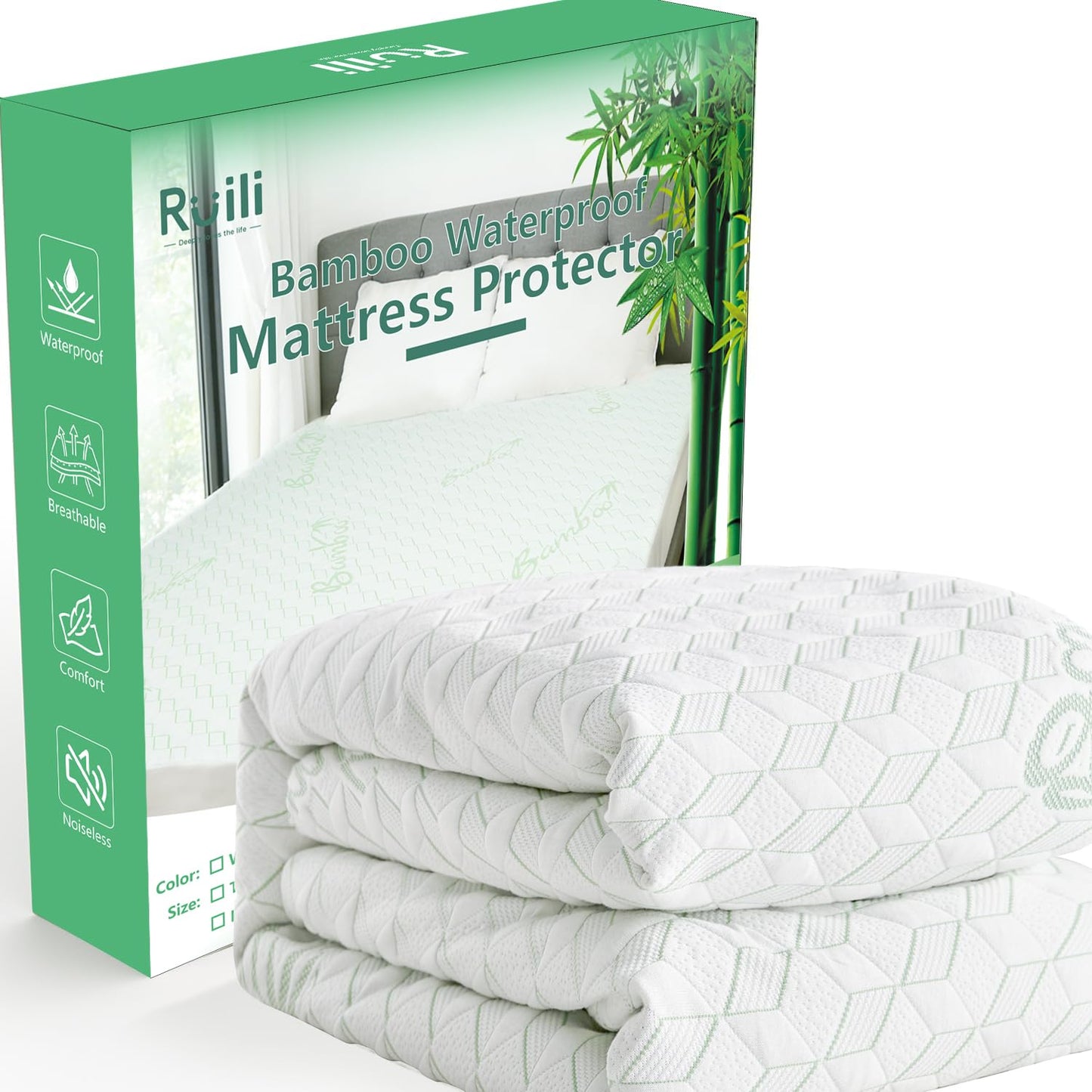 Twin XL Waterproof Mattress Protector Washable Mattress Padded Cover Rayon Bamboo Fitted Bed Protection Noiseless Plastic Back School Bed Pad Deep Pocket Up 18“ Soft&Breathable for College Dorm