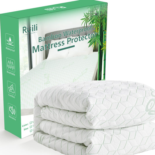 Twin XL Waterproof Mattress Protector Washable Mattress Padded Cover Rayon Bamboo Fitted Bed Protection Noiseless Plastic Back School Bed Pad Deep Pocket Up 18“ Soft&Breathable for College Dorm