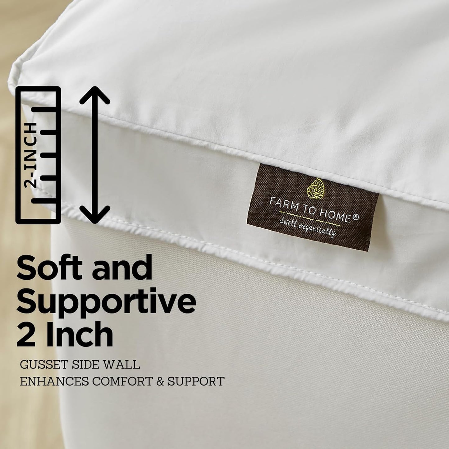 Farm to Home Organic Cotton Pillow Top Mattress Topper - Quilted Fitted Mattress Pad Cover with 16 Inch Deep Pocket, 2 Inch Down Alternative Mattress Protector for Support - Twin Size, White