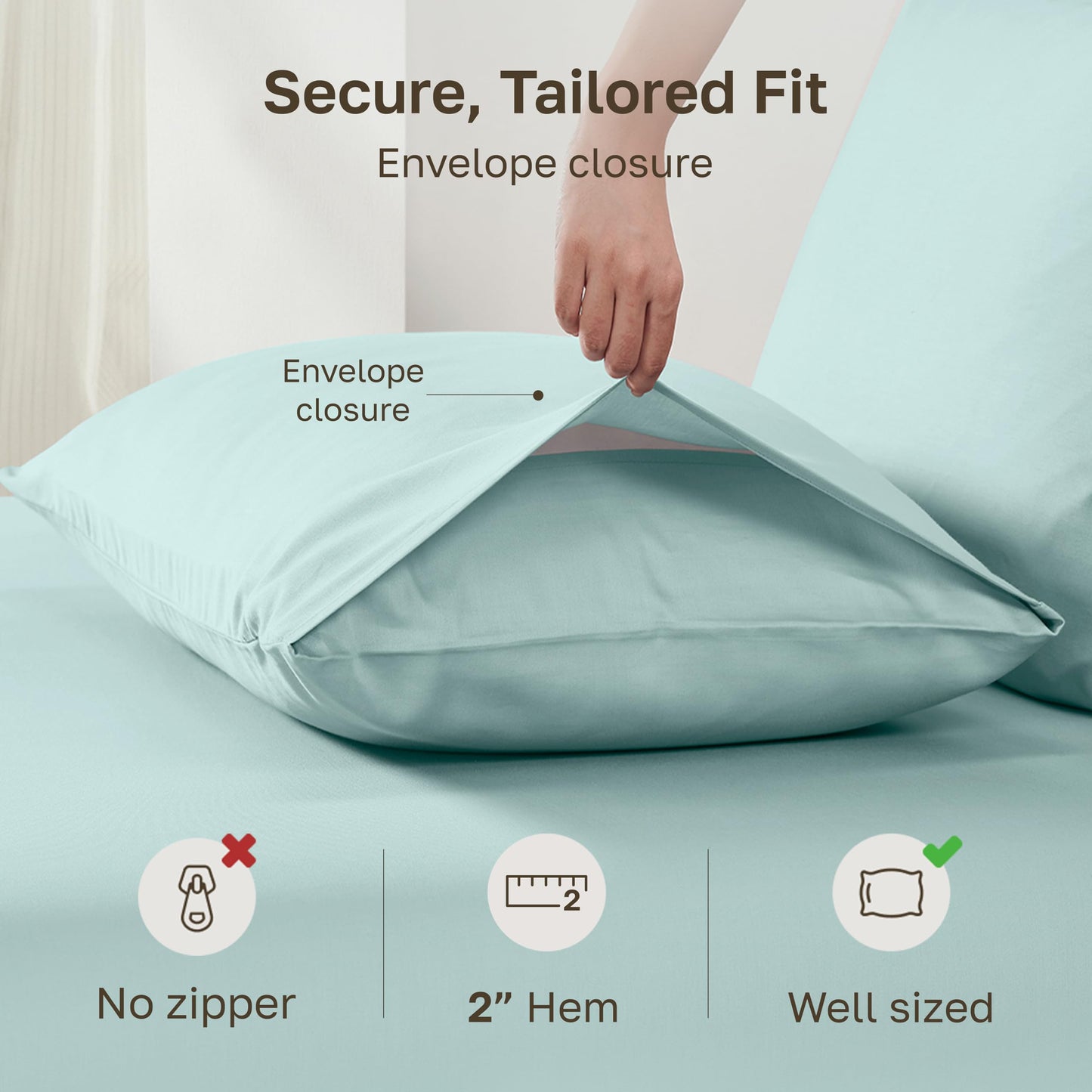 California Design Den 100% Cotton Pillow Cases Standard Size Set of 2, Soft Sateen Weave Pillowcase Set (Standard/Queen, Seafoam)