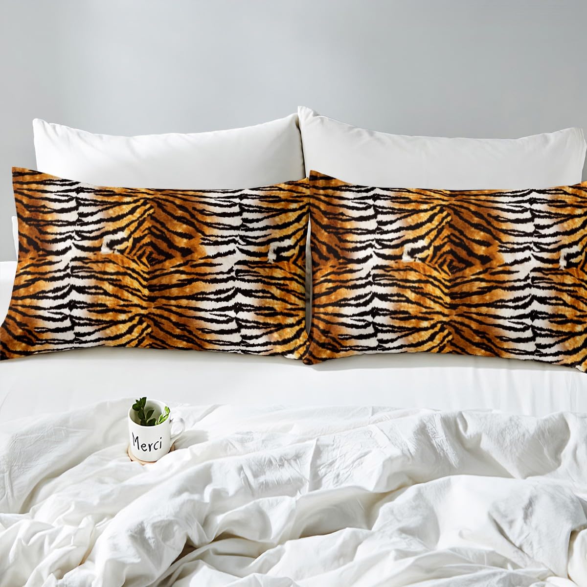 Tiger Fur Bed Sheets Full Brown Black Tiger Print Sheet Set for Kids Boys Girls Gorgeous Animal Skin Bedroom Decor Bedding Set Safari Animal Theme Fitted Sheet + Flat Sheet + 2 Pillowcases Ultra Soft