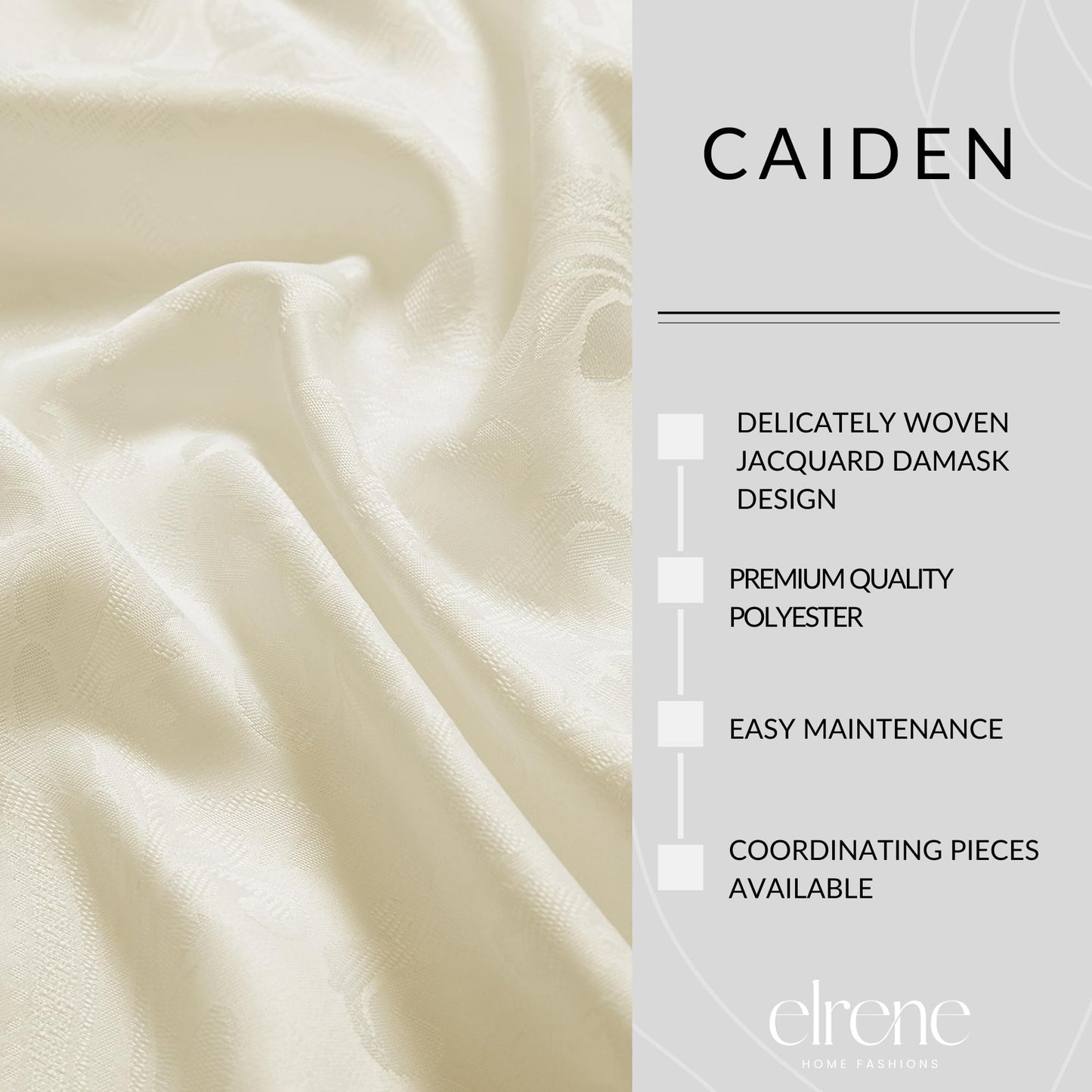 Threadmade Caiden Elegance Damask Tablecloth, Ivory - 52" W x 70" L