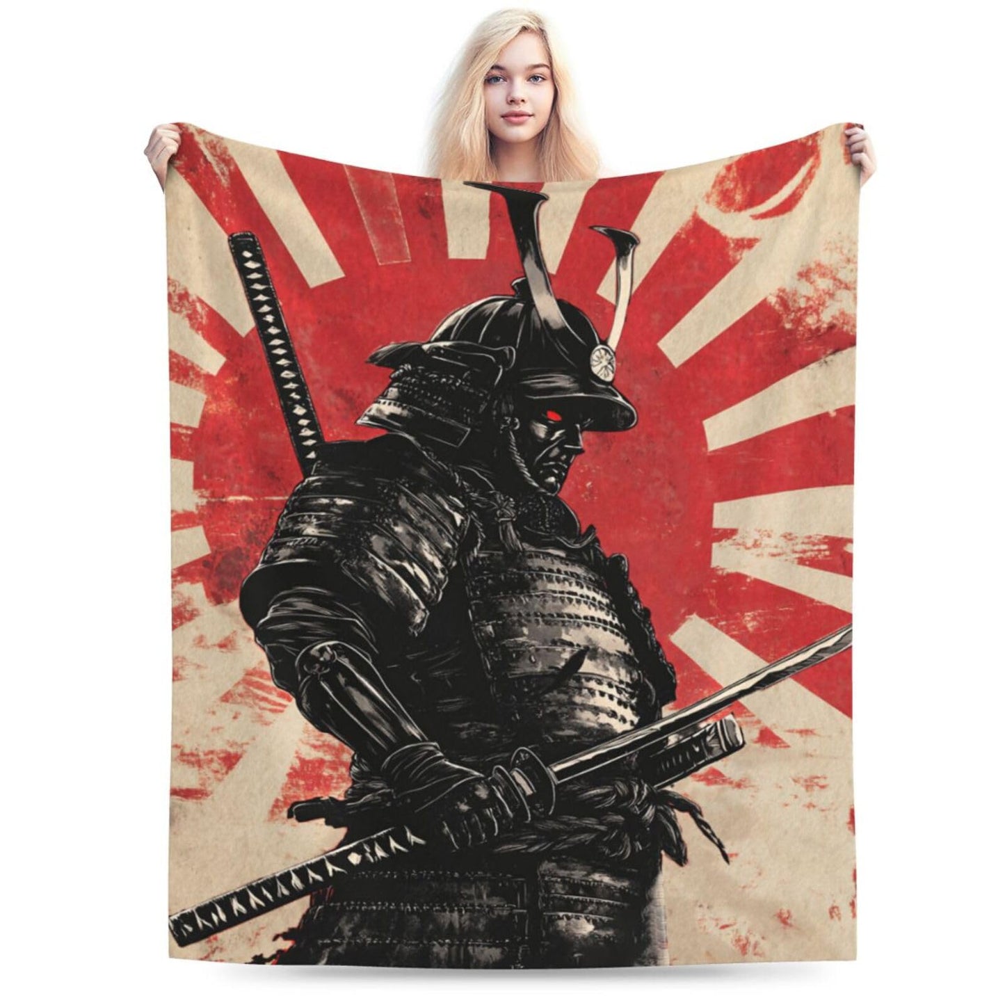 Japanese Samurai Throw Blanket Asian Warrior Flannel Blankets Japan Bushido Fuzzy Plush Super Soft Cozy Warm Decor Gifts for Boys Girls Kids Adults Men Women 40" x 50"
