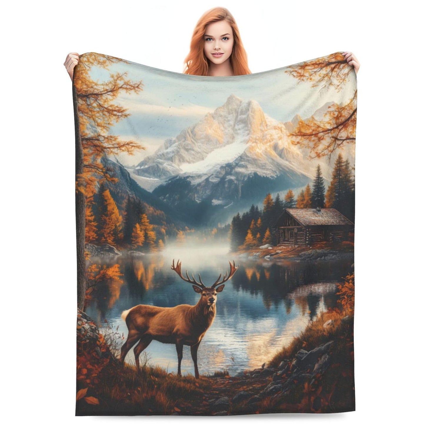 Retro Deer Blanket Gifts for Kids Men Women, Rustic Cabin Forest Elk Animal Throw Blanket, Warm Lightweight Cozy Plush Blankets for Couch, Bed, Travel, Home, Living Room, Camping, Decor, 60x50in