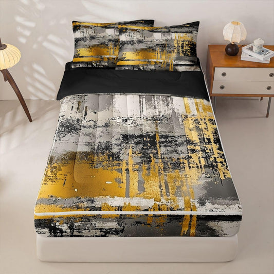 jejeloiu Abstract Zipper Bedding for Kids Modern Art Style Full Comforter Set with Fitted Sheet 2 Pillowcases Retro Bed in a Bag Soft Lightweight Microfiber