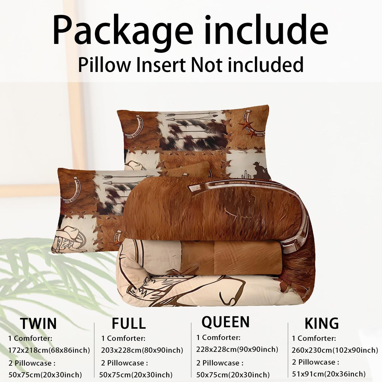 lneffble Western Comforter Set Twin,Cow Print Comforter Set for Boys,Retro Cowhide Animals Skin Brown Bedding Set,Western Cowboy Bedding Set, Cowboy Boot and Arrow Pattern Quilt Set
