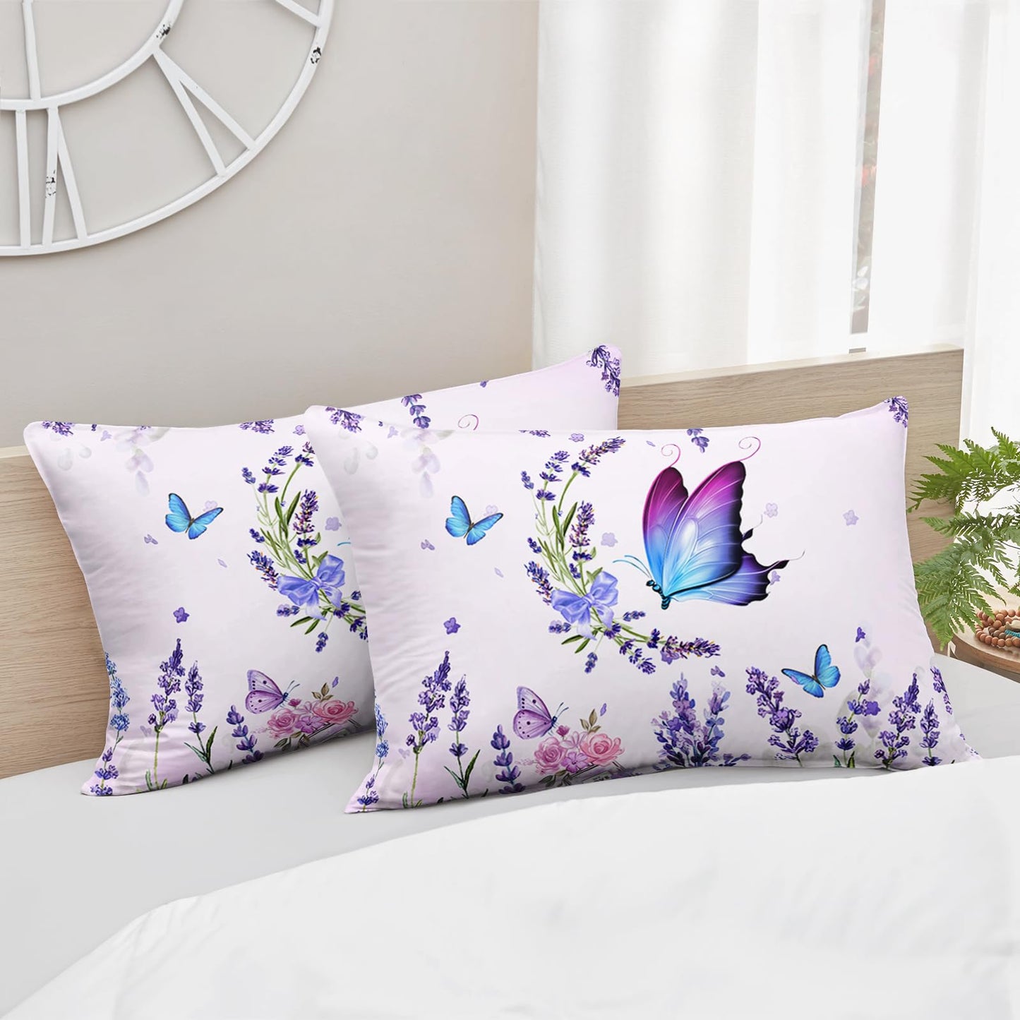 AILONEN Purple Butterfly Comforter Set Twin- Lavender Flower Butterfly Bedding Set for Kids Girls Women,3-Piece Bedroom Soft Microfiber Beautiful Comforter & 2 Pillowcases