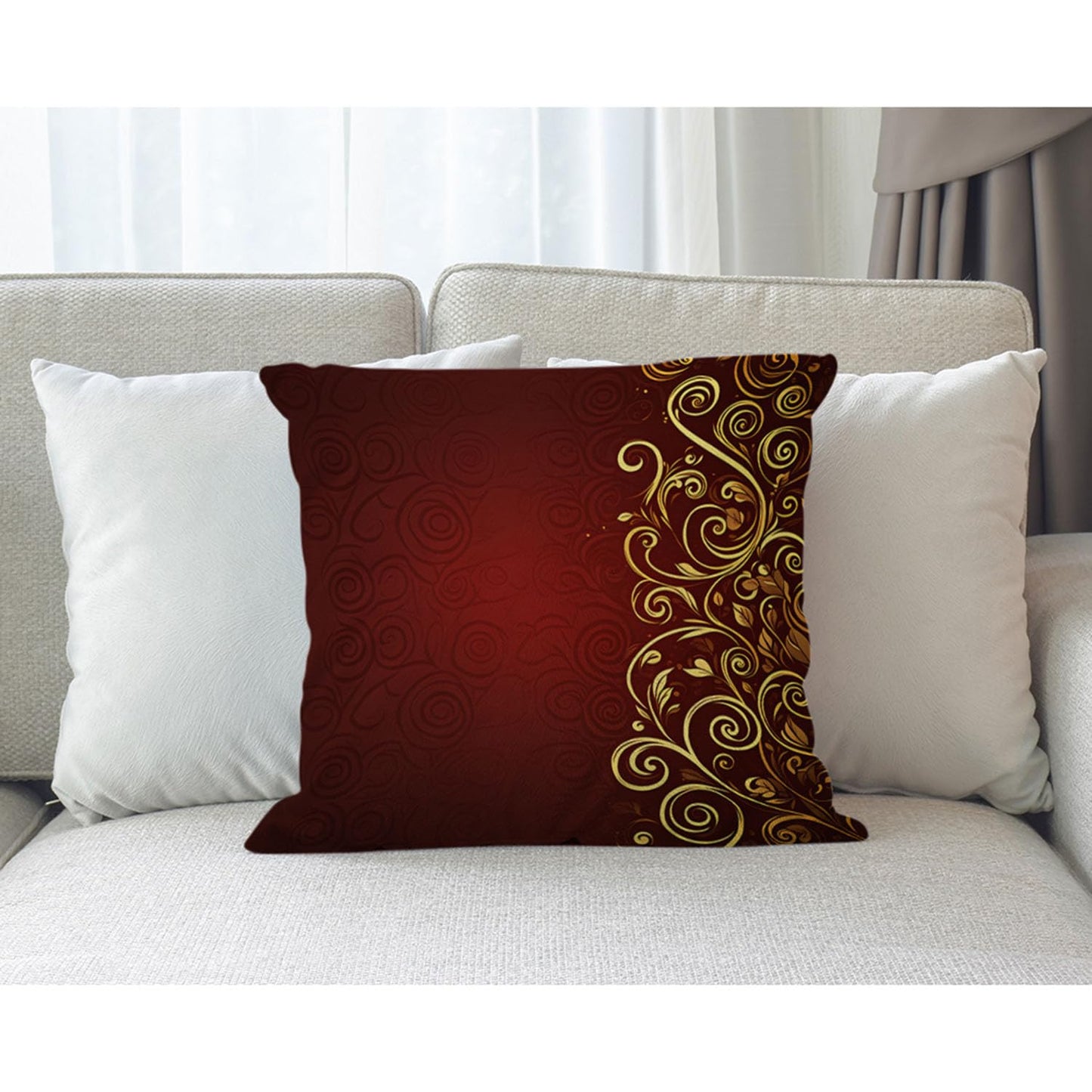 Beabes Abstract Floral Red 18x18 Decorative Throw Pillow Cover Grunge Gold Red Swirl Flowers Leaves Double-Sided Couch Pillow Case Accent Cushion Covers for Home Sofa Bedroom Car Office