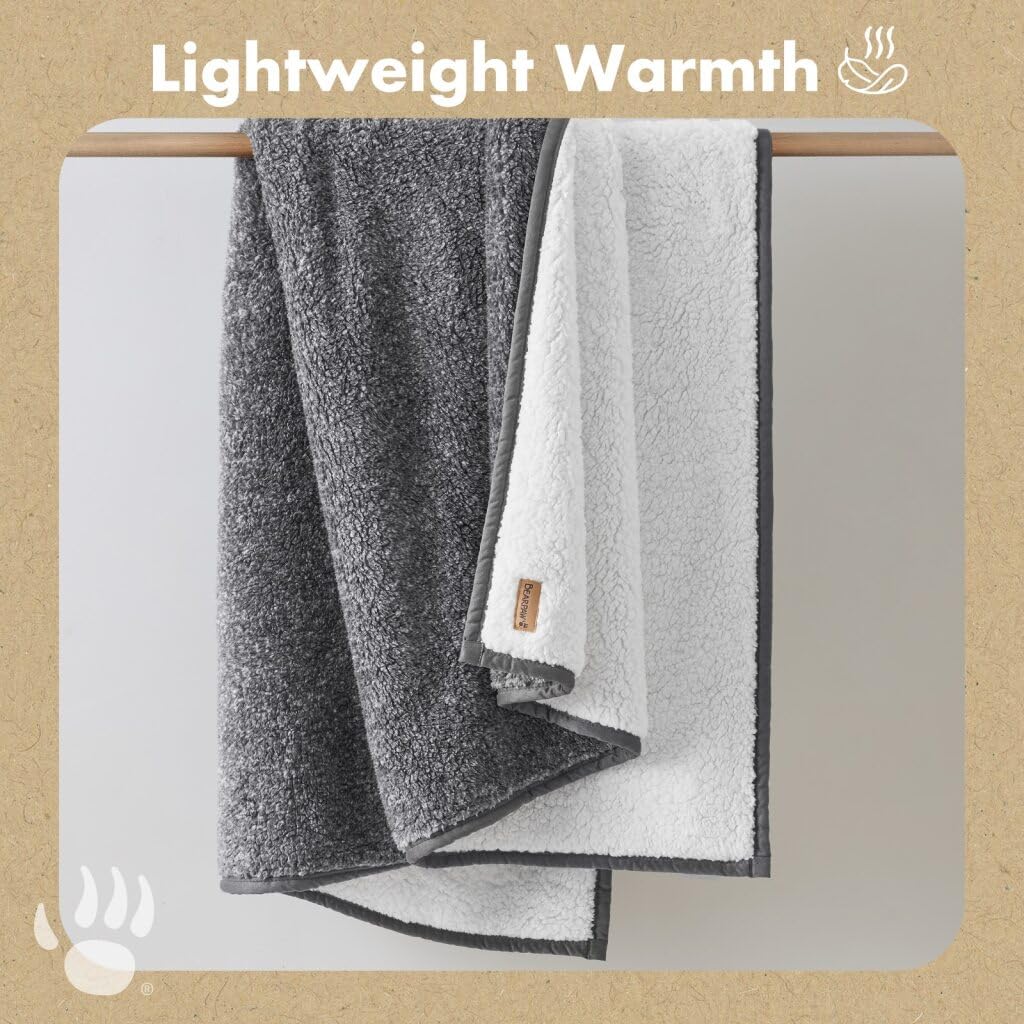 BEARPAW Sherpa Throw Blanket - Ultra Soft Plush Warm Reversible Fluffy Blanket for Bed Couch Sofa & Living Room Decor, House Decor, Room Decor Gifts for Women - 50"x70" (Gray, Throw - 50" x 70")