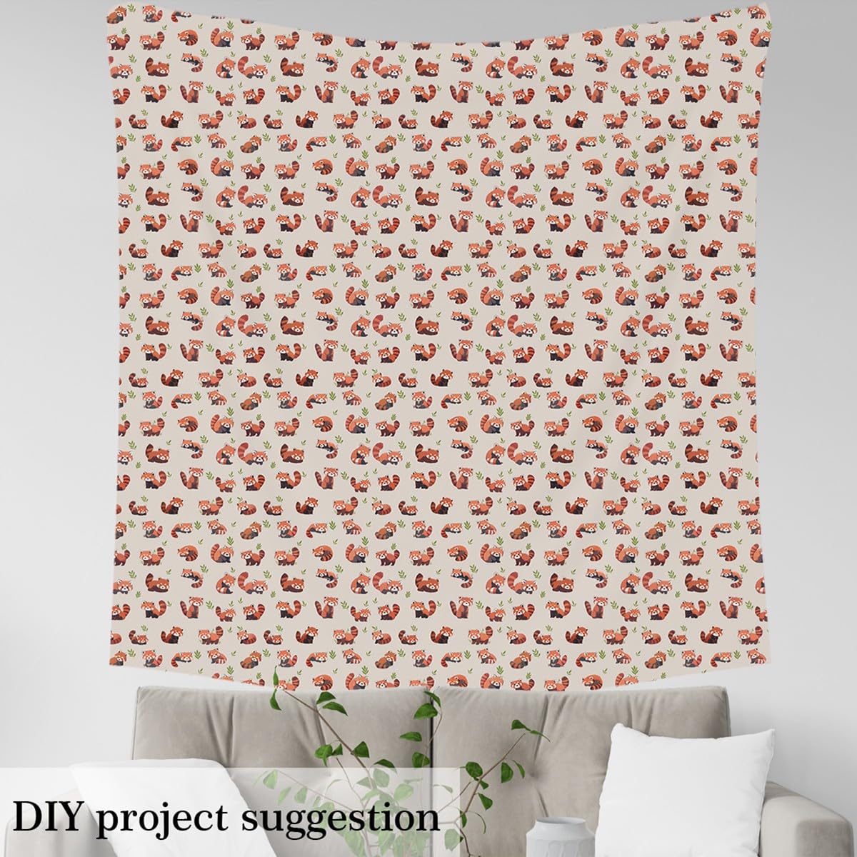 Cute Red Panda Fabric by The Yard Cartoon Kawaii Wild Animals No Stretch Sewing Fabric Green Leaves Jungle Plants Rustic Style Soft Flannel Polyester Fabric for DIY Home Accents 1 Yard Pre-Cut,36"x59"
