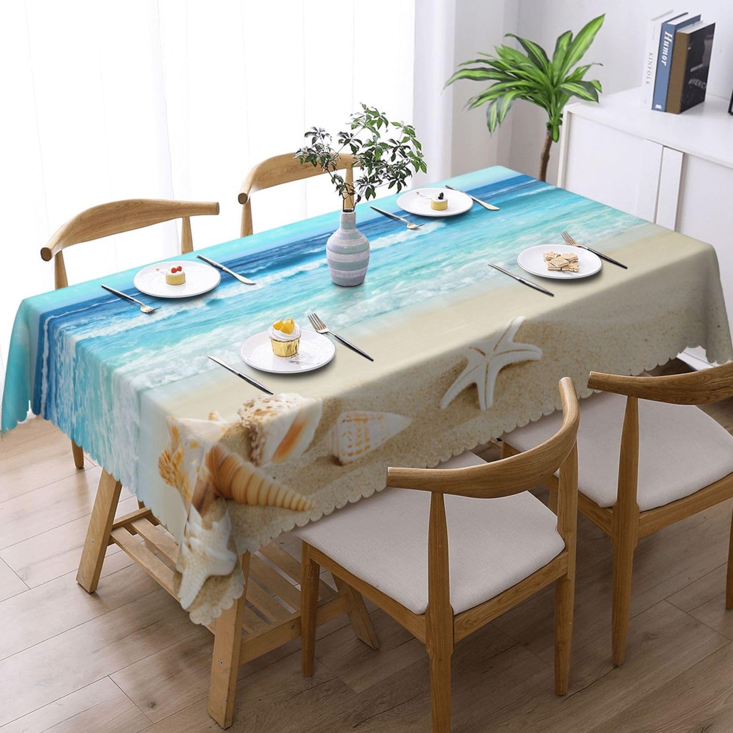 ZYPHORIEL Beach Theme Rectangle Tablecloths Summer Ocean Table Cloths Dacorative Kitchen Dining Tablecloth for Rectangular Tables,Washable Table Cover for Party 54 x 72 Inch