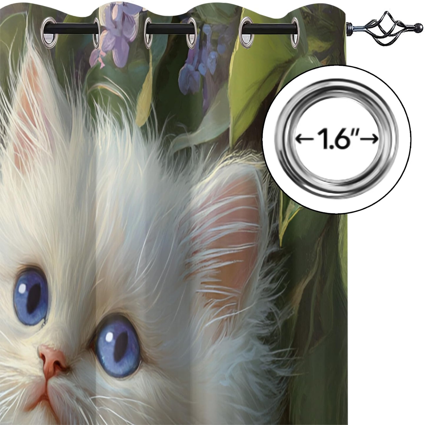 MPUTIE Cute Cat Blackout Curtains 72 inch Length, Kitten Window Treatments for Bedroom, Grommet Thermal Curtains for Kitchen, Floral Animal Drapes, Cat Room Decor, 2 Panels