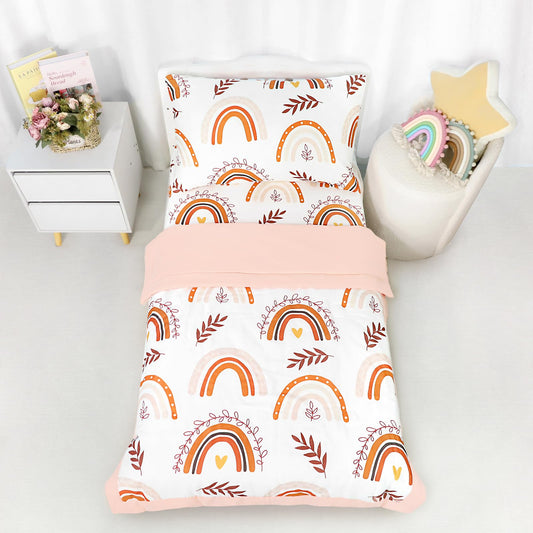 Pea Pod Muslin Toddler Bedding Set Rainbow 3-Piece - Soft Breathable Crib Bedding with Fitted Sheet, Quilt & Pillowcase for Infant & Kids Bed | Machine Washable Nursery Bed Set
