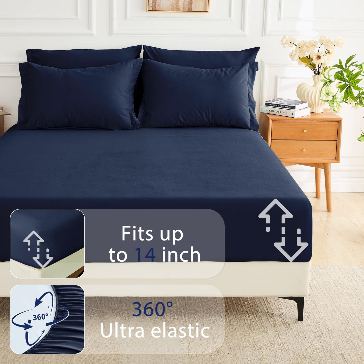 MUXHOMO 7 Pieces King Comforter Set, Soft Bed in a Bag King Size, All Season Bedding Set with Comforter, Flat Sheet, Fitted Sheet, Pillowcases & Shams, Navy Blue