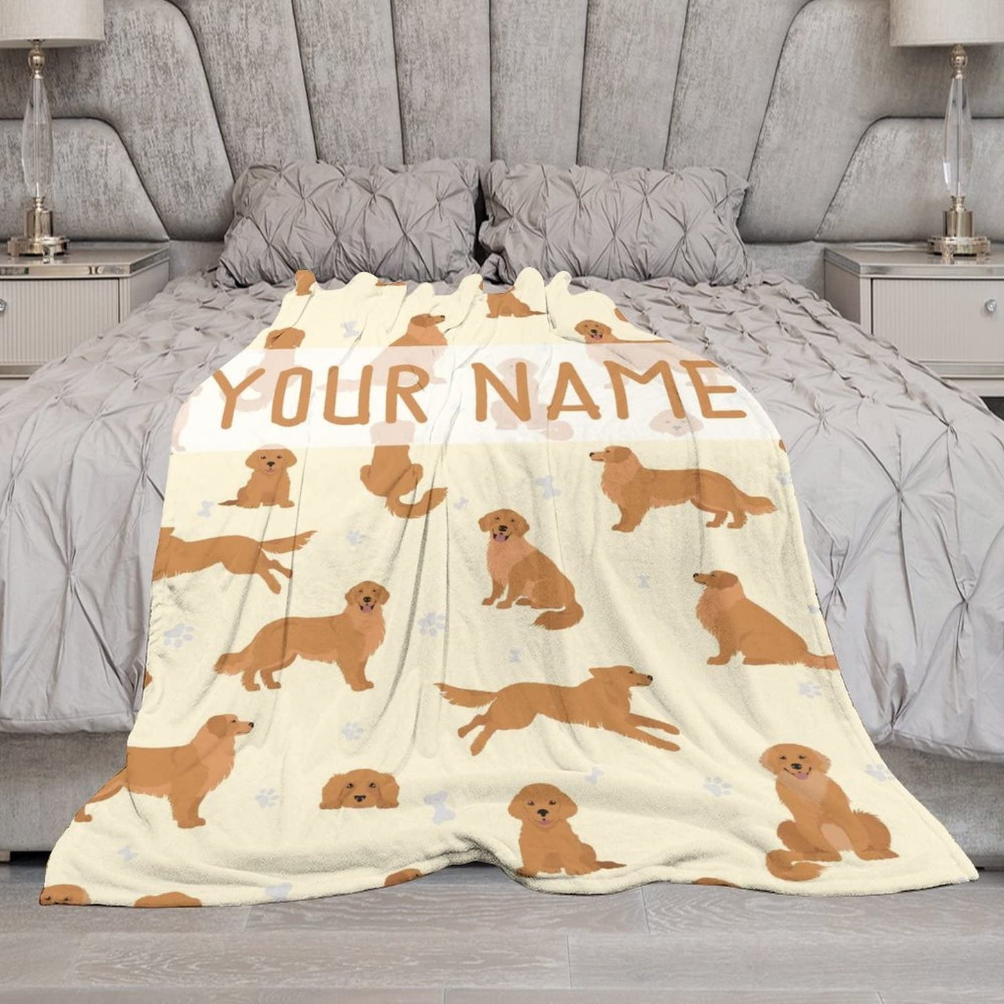 AIOMXZZ Personalized Golden Retriever Blanket Gifts with Text Name, 60"x80" Dog Pattern Flannel Fleece Throw Blanket Soft, Lightweight, Comfortable, Warm Golden Retriever Blanket for Adults Kids