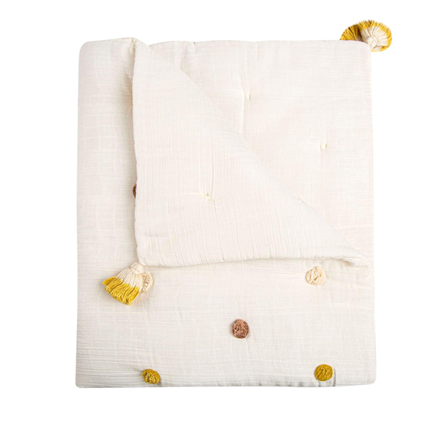 Crane Baby Blanket, 36” x 36”, Soft Cotton Pom Pom Nursery Blanket for Boys and Girls, Cream