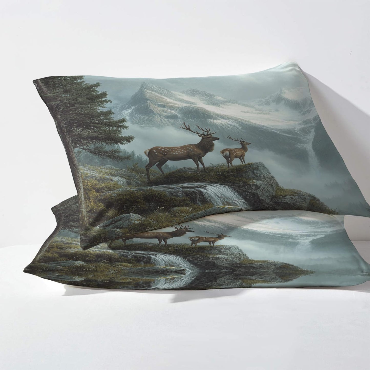 NOGAWA Deer Sheets Twin XL, Wildlife Bed Sheets, Rustic Hunting Bedding Sheets, Soft Microfiber Deep Pocket Fitted Sheet & Flat Sheet & Pillowcase