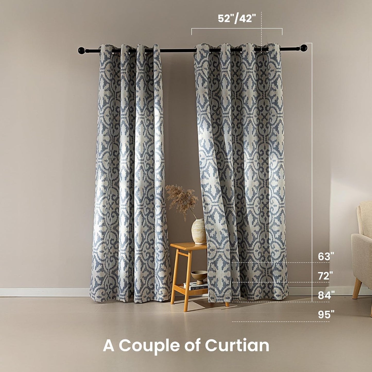SLEEP ZONE Blackout Curtains for Bedroom and Living Room, Curtains & Drapes with Thermal Insulation for Room Darkening, Jacquard 360GSM Window Curtain Panels, Blue, 42" × 84"