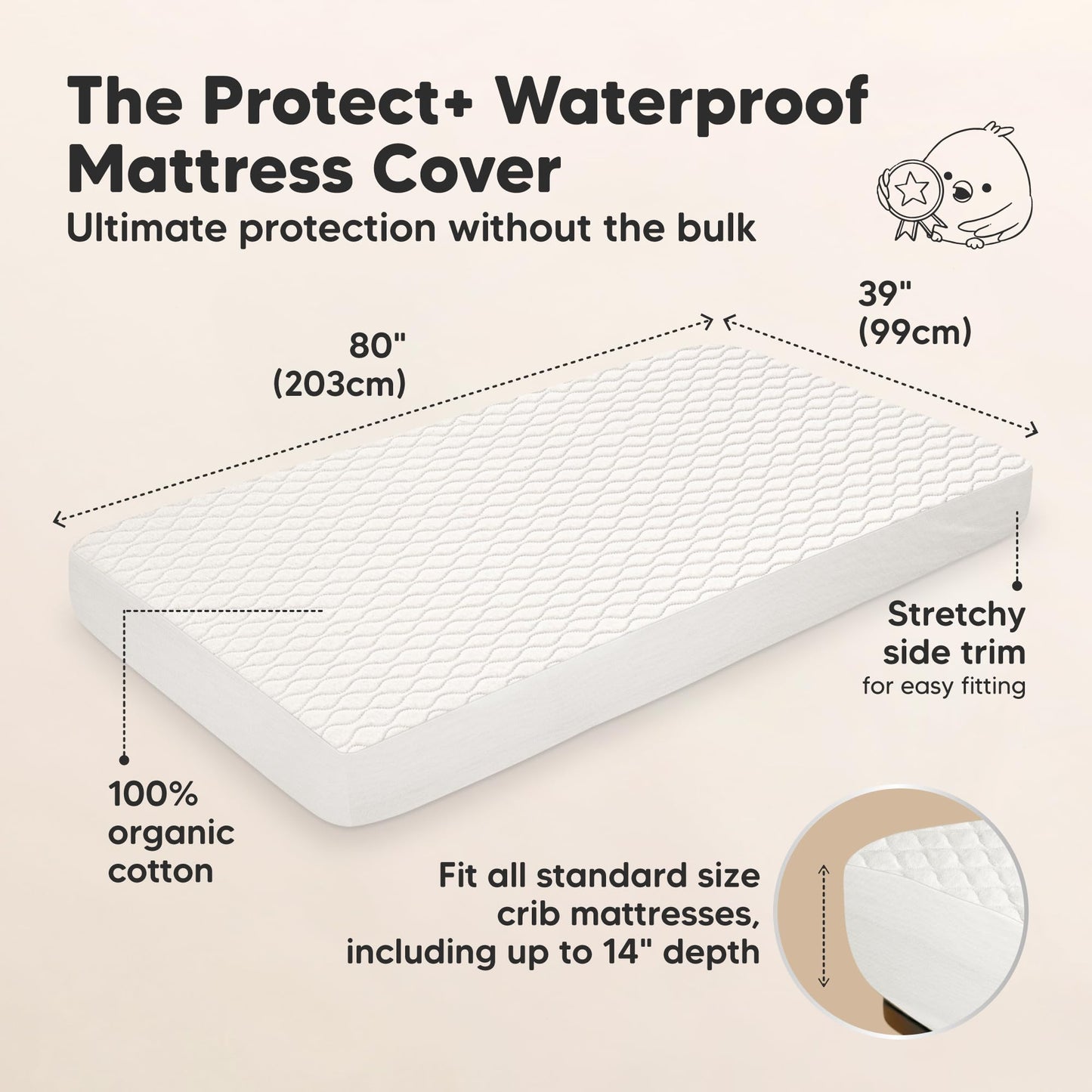 1-Pack Waterproof Twin XL Mattress Protector - Quiet Twin Size Toddler Mattress Protector Cover, 80"x39", Kids Toddler Bed Sheets, Soft Absorbent Quilted Cotton, Machine Washable (Soft White, Twin XL)