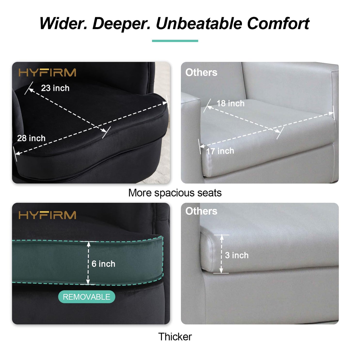 Hyfirm Set of 2 Modern Black Swivel Accent Chairs, 360° Velvet Barrel Chairs with Hand-Tufted Back, 6" Thick Cushion, Upholstered Round Armchairs with Gold Metal Base for Living Room Bedroom