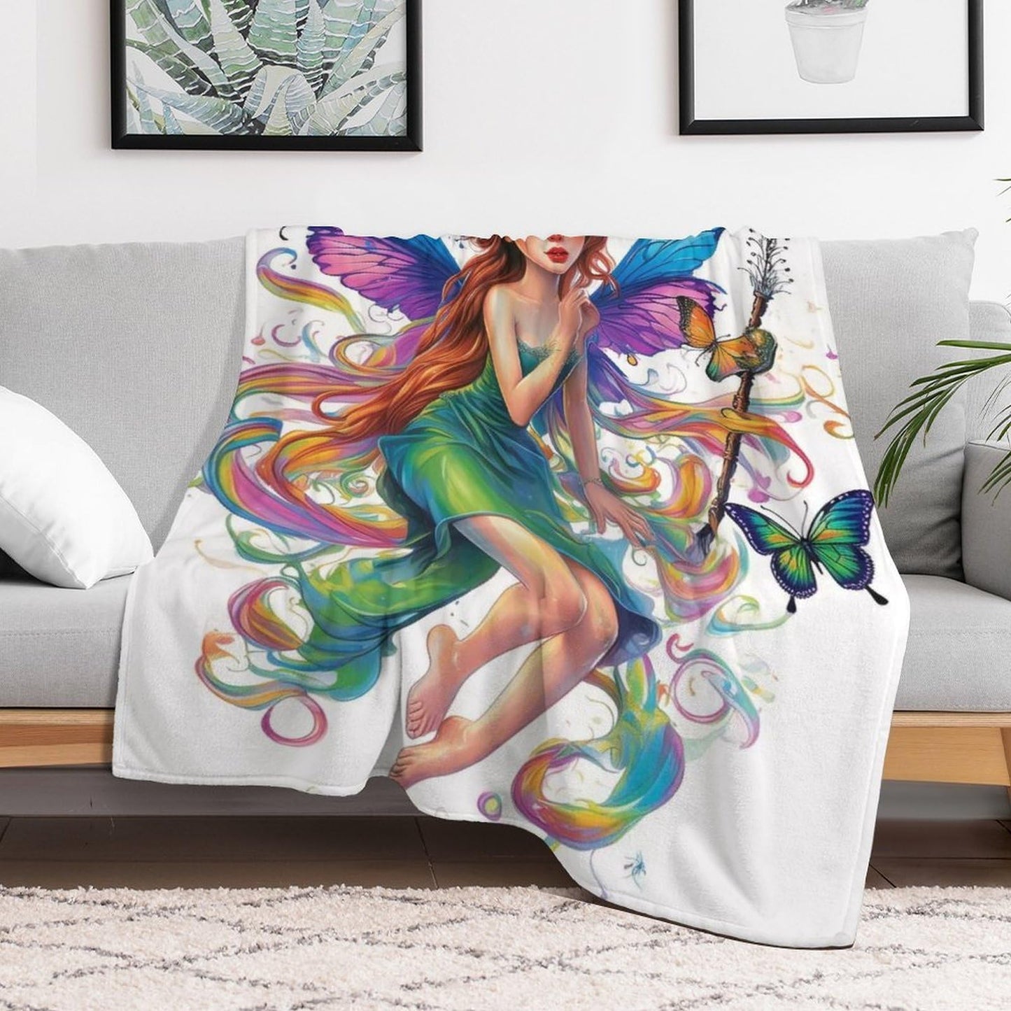 EFOKDRP Beautiful Butterfly Fairy Flannel Throw Blanket, 50x60 Inch Magical Fantasy Nature Art Cozy Home Decor for Sofa, Bedroom or Living Room