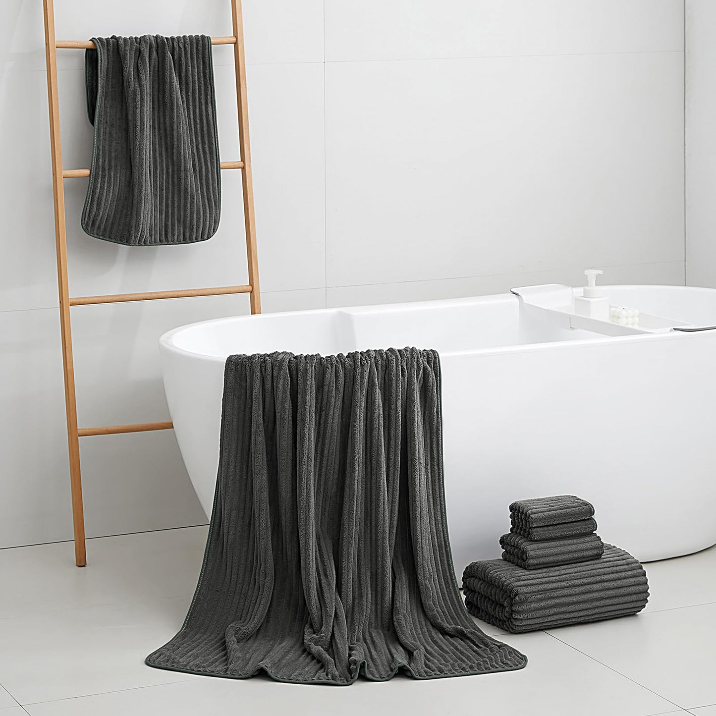 NALIVO Extra Large Bath Towel Set of 6 (40"x80"),Oversized Bath Sheet Super Soft Highly Absorbent Microfibers Quick Dry Luxury Shower Towel for Bathroom Spa Gym Hotel Yoga (Charcoal Gray, 6Piece)
